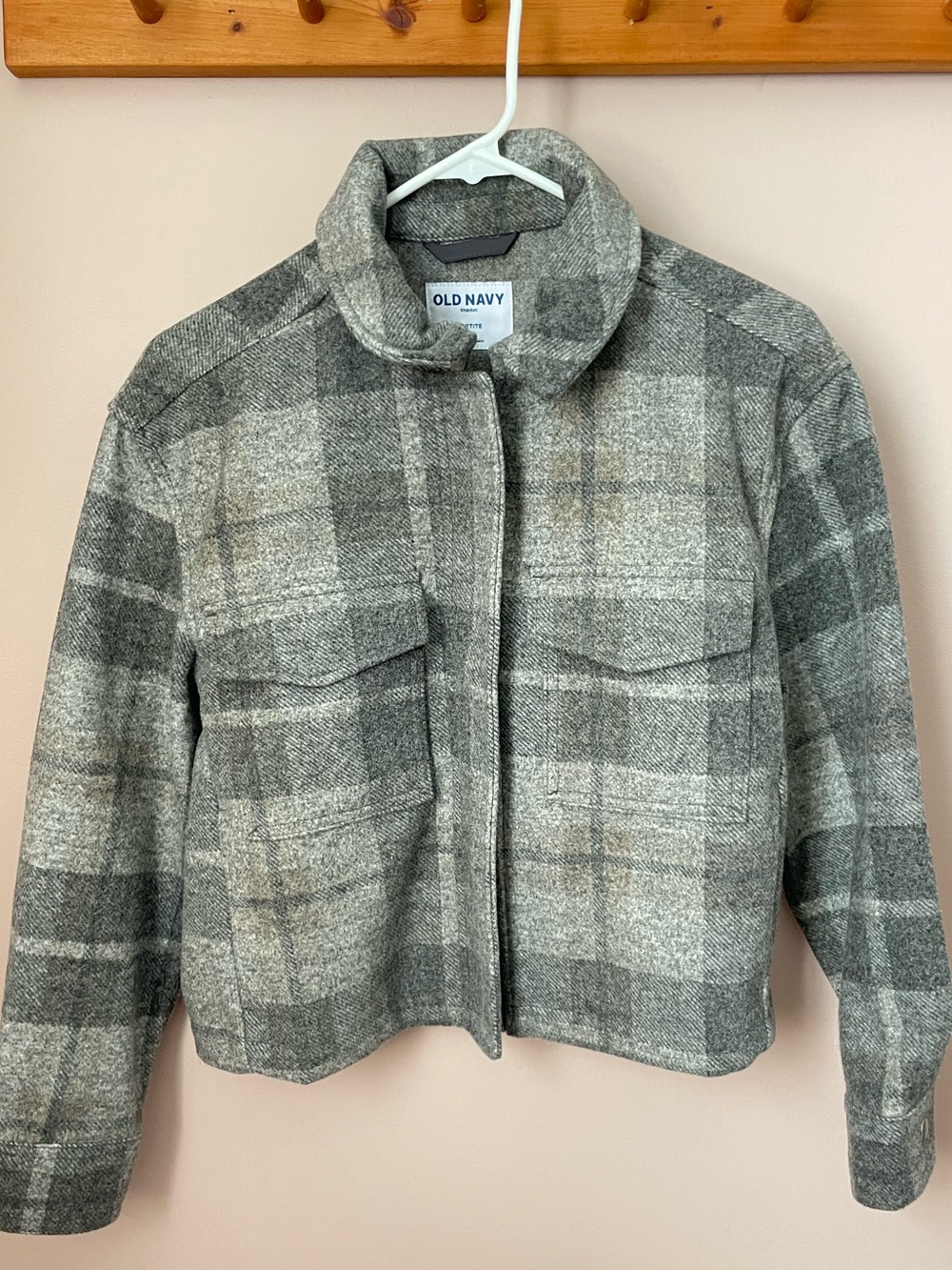 Old Navy Women's Gray Plaid Wool-Blend Jacket, S petite
